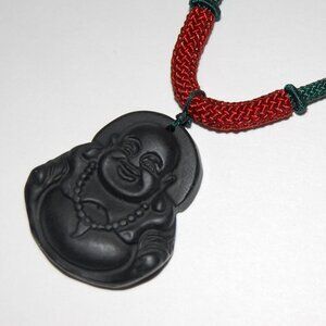 Buddha Necklace,Onyx Stone Buddha Necklace,Onyx Buddha Pendant Cord Necklace